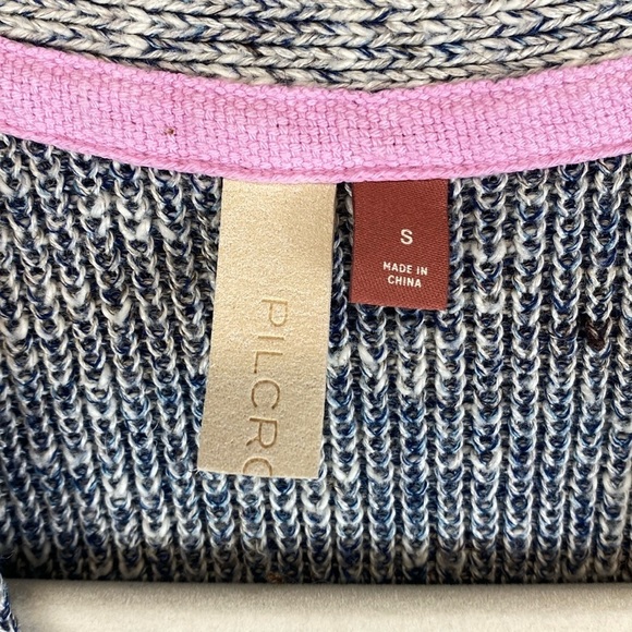 Pilcro "Washed" sweater vest academia pink trim S boxy heathered oversized - Picture 6 of 12